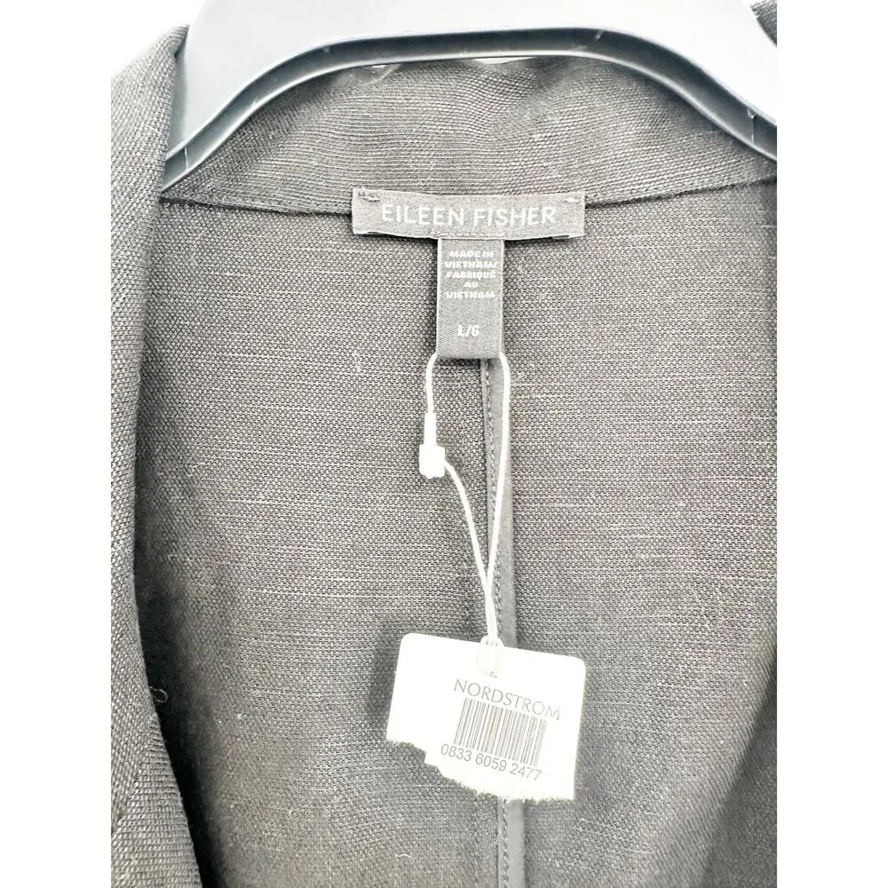 Eileen Fisher Tencel and Linen Slub Blend Black Blazer Jacket Size Large‎ NWT
